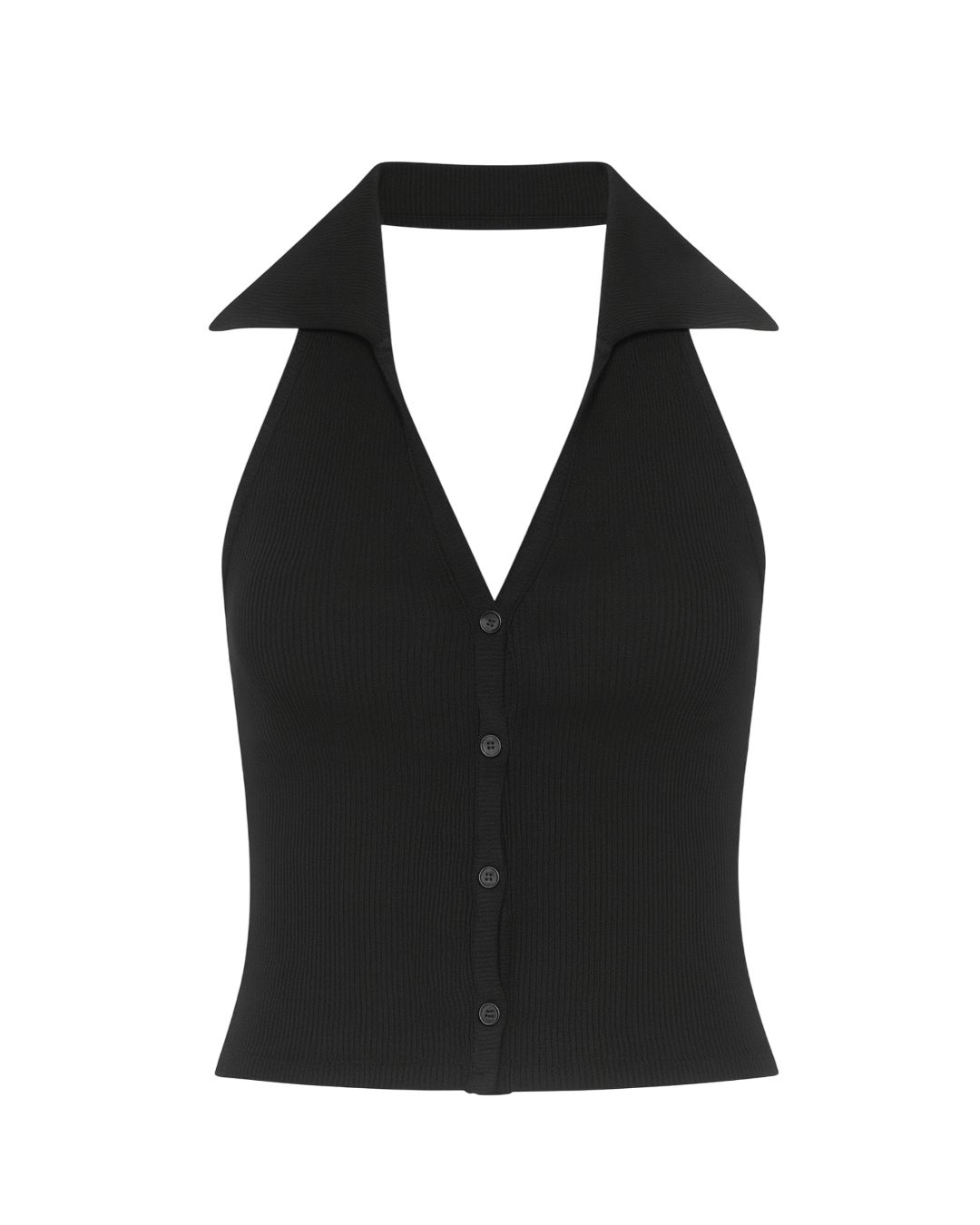 Top canalé con cuello y botones