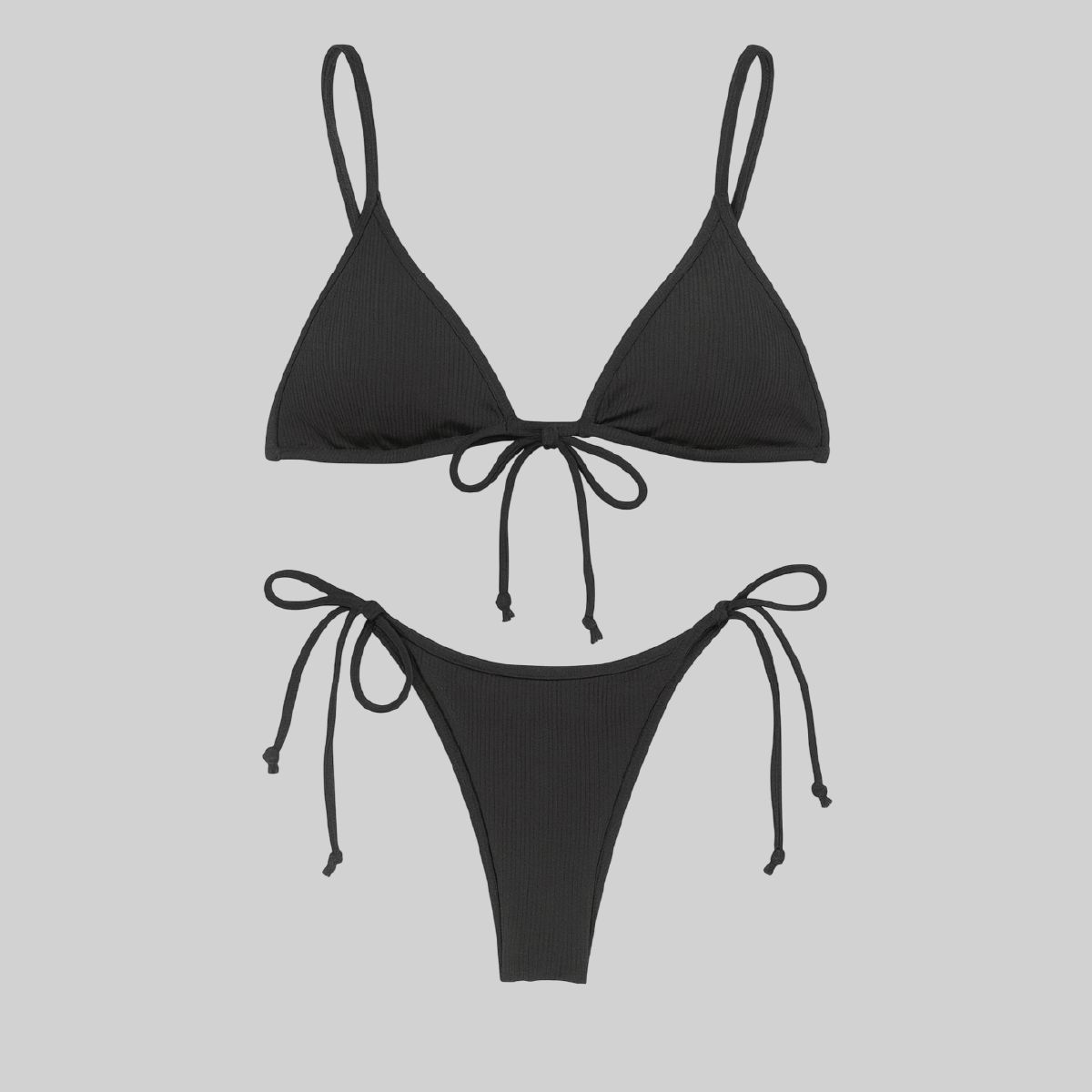 Bikini negro de 2 piezas ajustable con apertura frontal