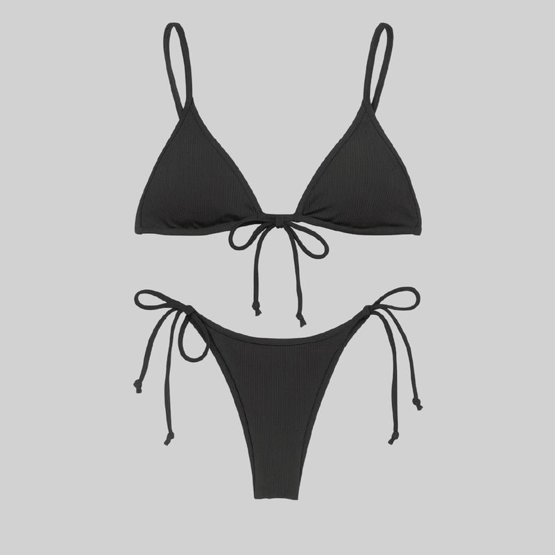 Bikini negro de 2 piezas ajustable con apertura frontal