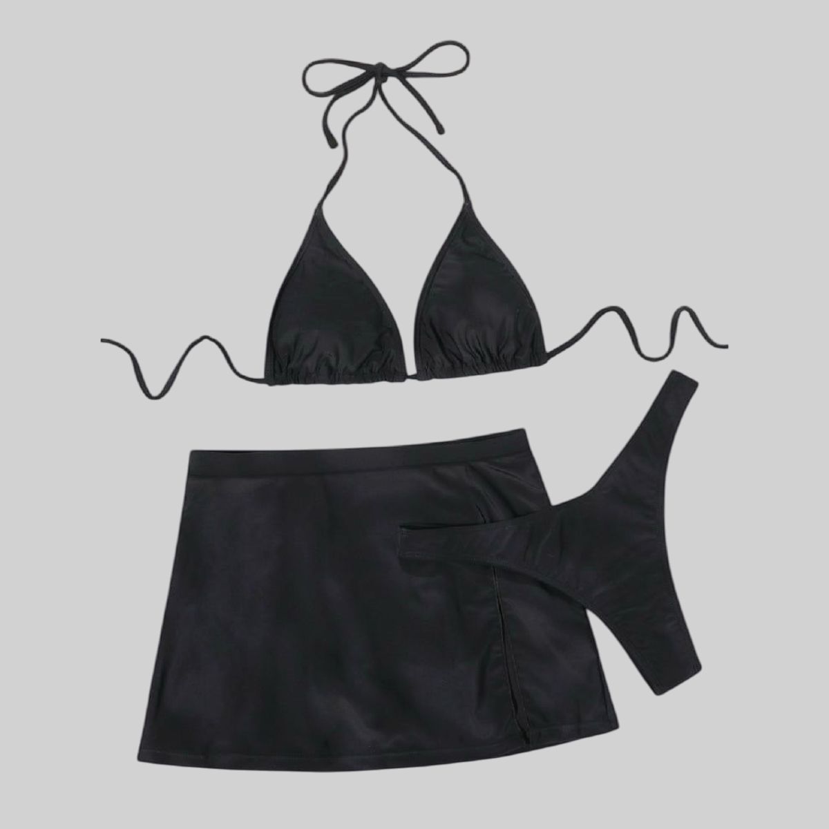 Bikini negro de 3 piezas con falda