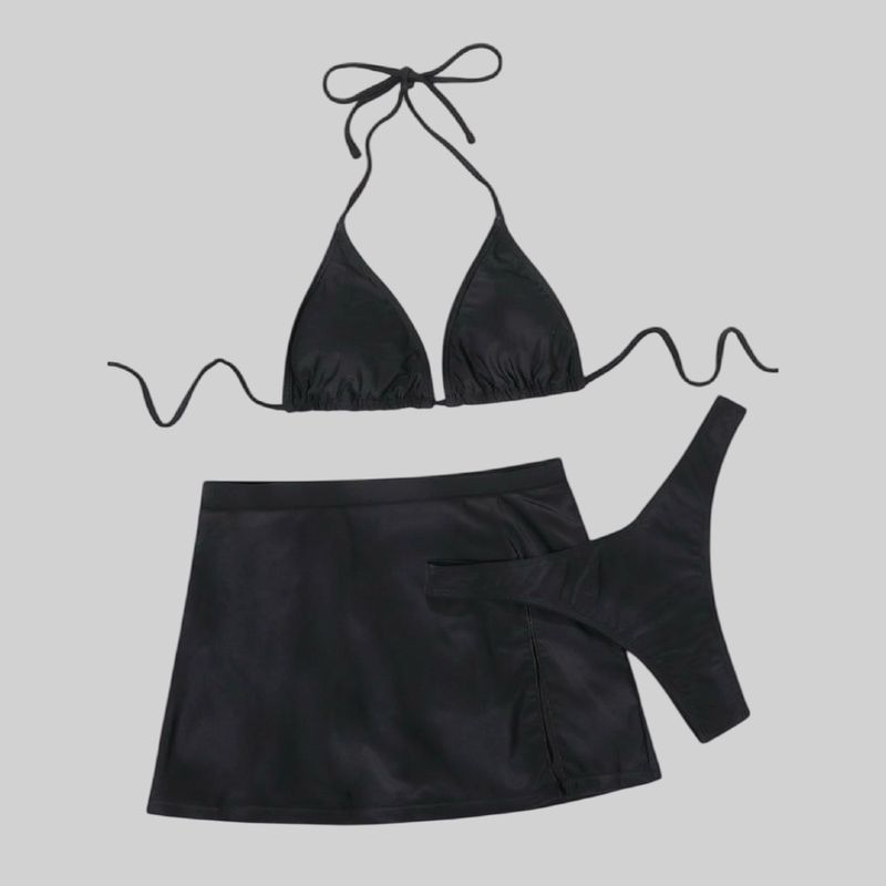 Bikini negro de 3 piezas con falda