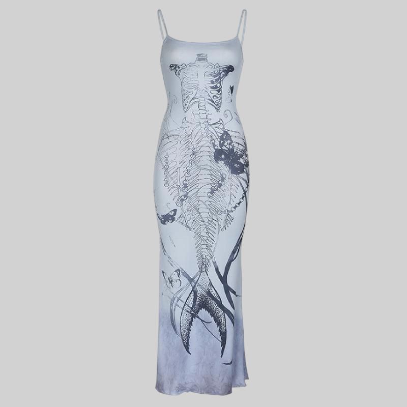 Vestido largo con diseño de esqueleto