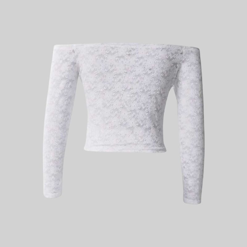 Blusa manga larga de encaje blanco