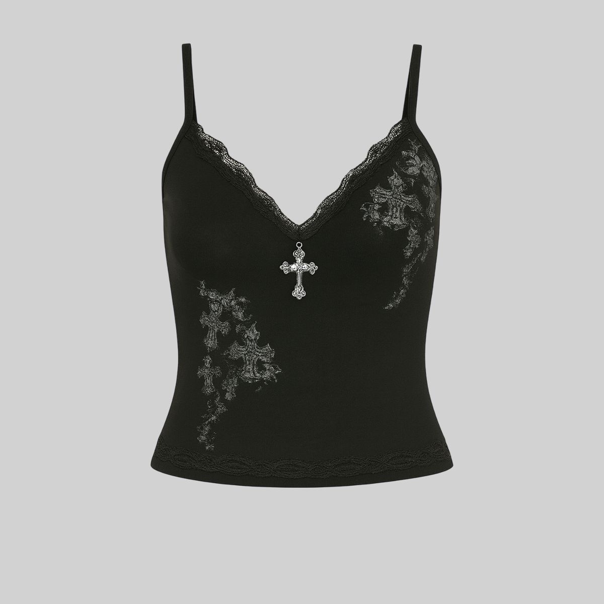 Blusa con dije de cruz y estampado lateral