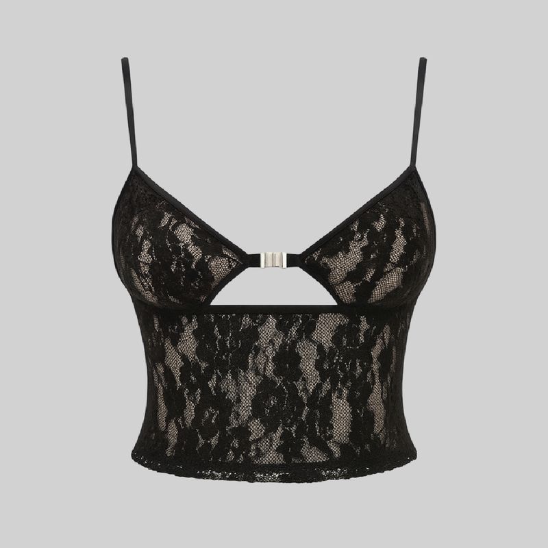 Blusa de mesh con encaje y copa integrada