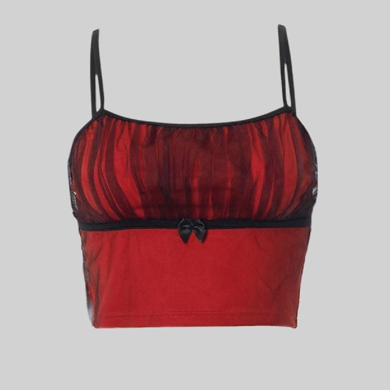 Top rojo con encaje y moña