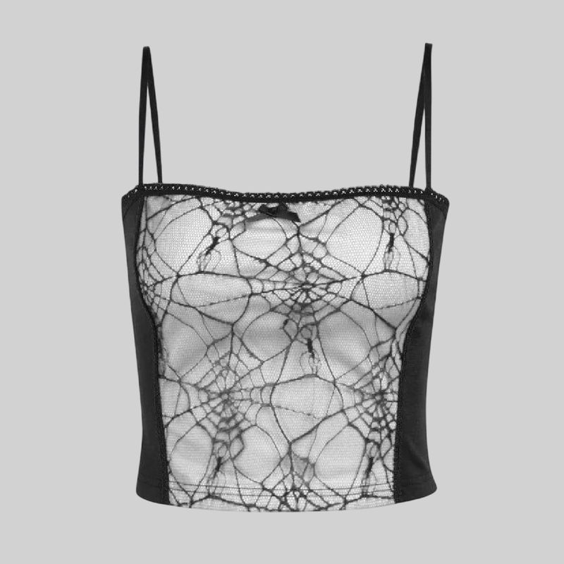 Top estilo mesh con diseño de telaraña