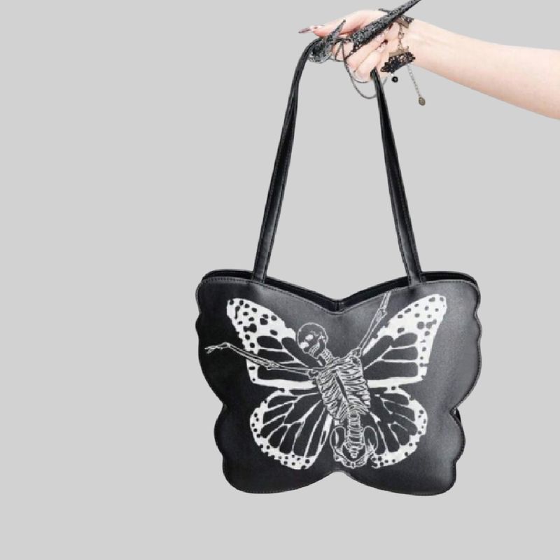 Bolso de Hombro con Estampado de Mariposa y Calaver