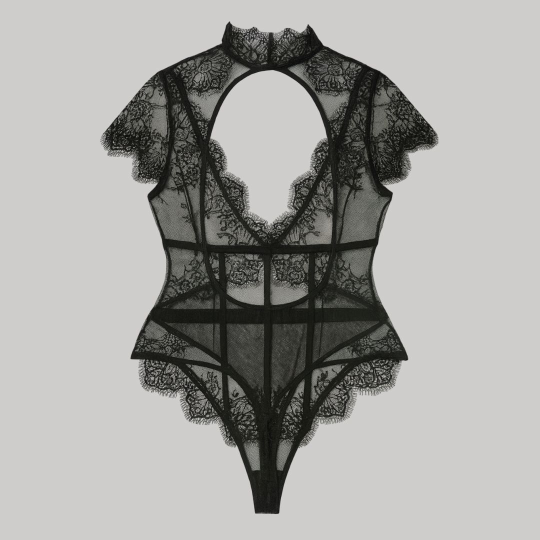 Body mesh con encaje y cuello alto