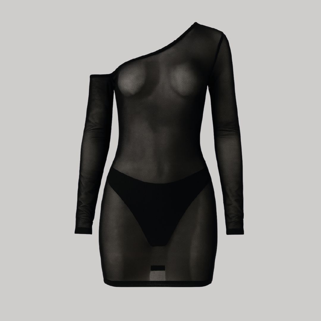 Vestido mesh hombro caído