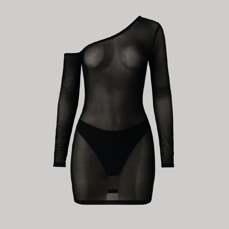Vestido mesh hombro caído