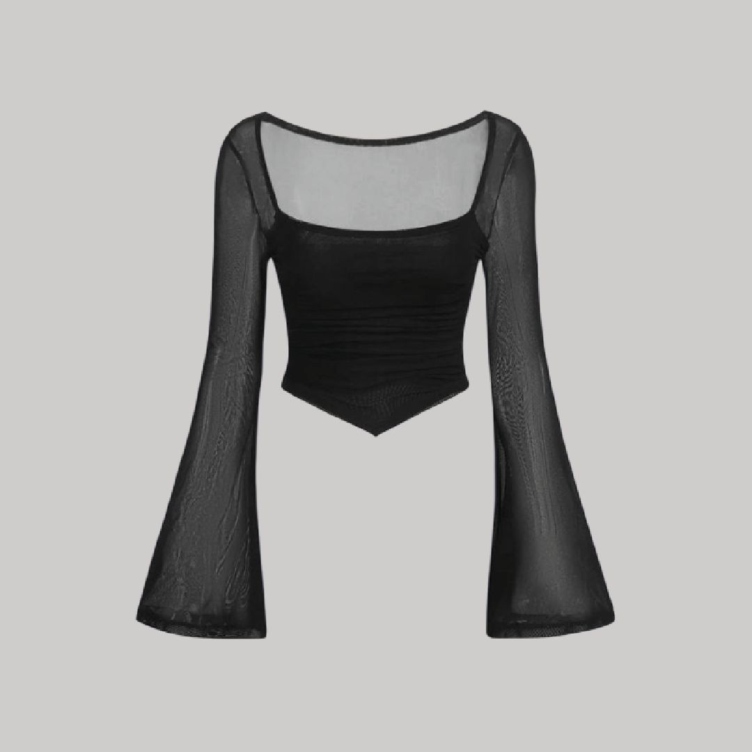 Blusa manga larga campana + mesh