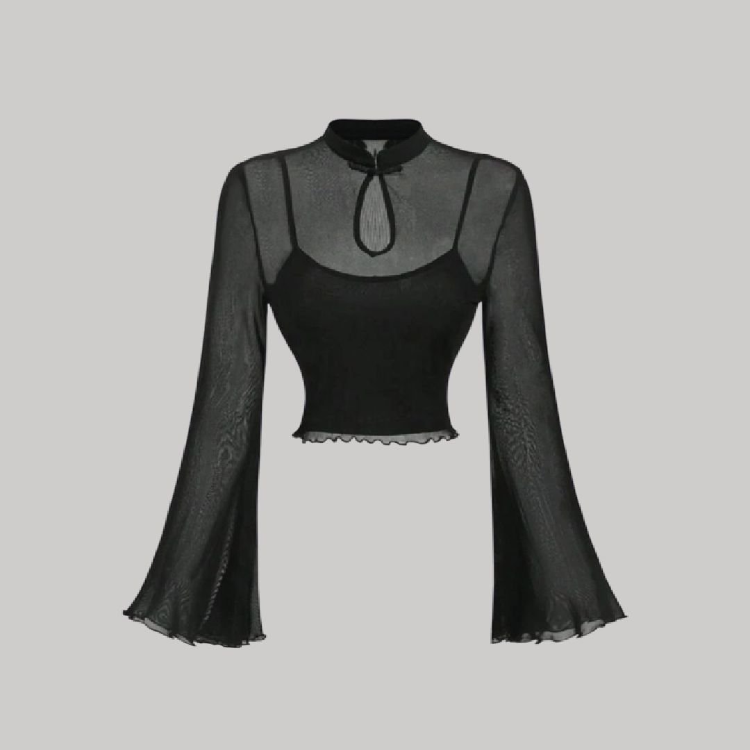 Blusa mesh mangas campana