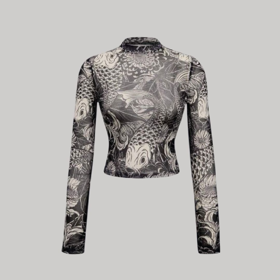 Blusa mesh estampada cuello