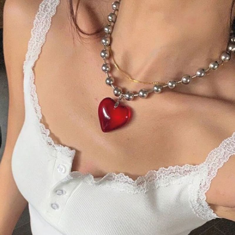 Collar chunky corazón rojo