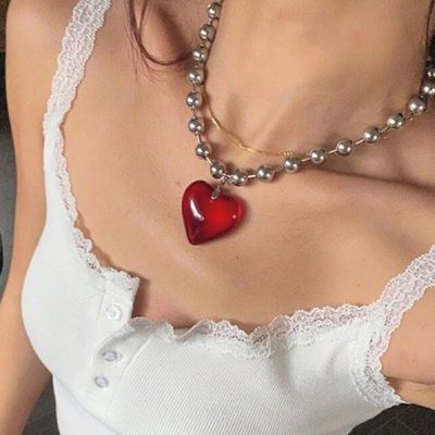 Collar chunky corazón rojo