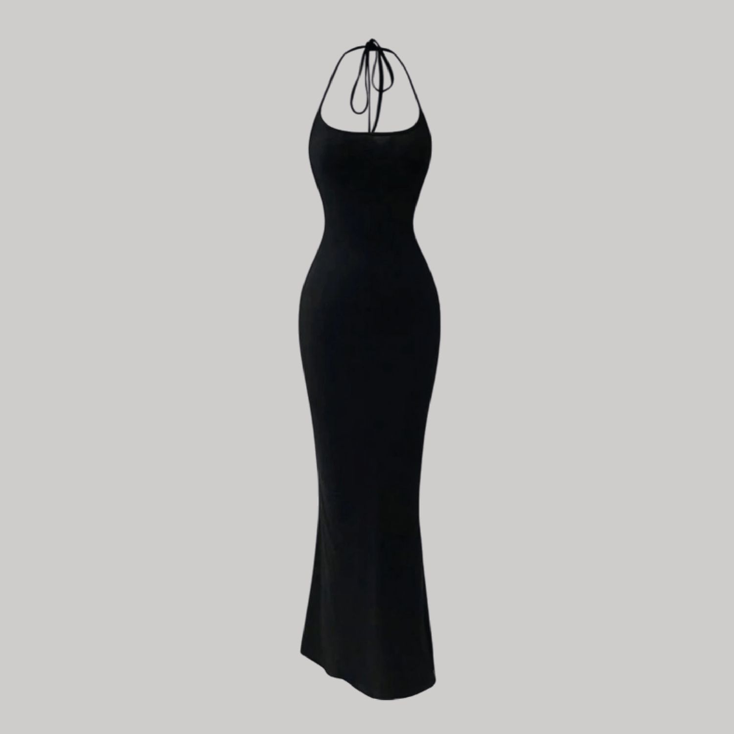 Vestido Morticia sirena halter – negro absoluto