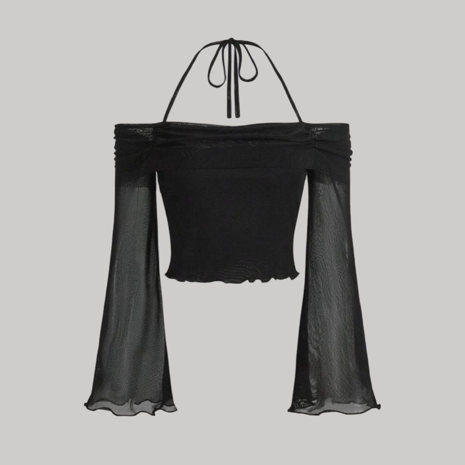 Top off-shoulder con mangas campana mesh