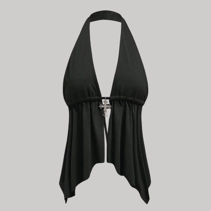 Top halter ajustable + cruz brillante