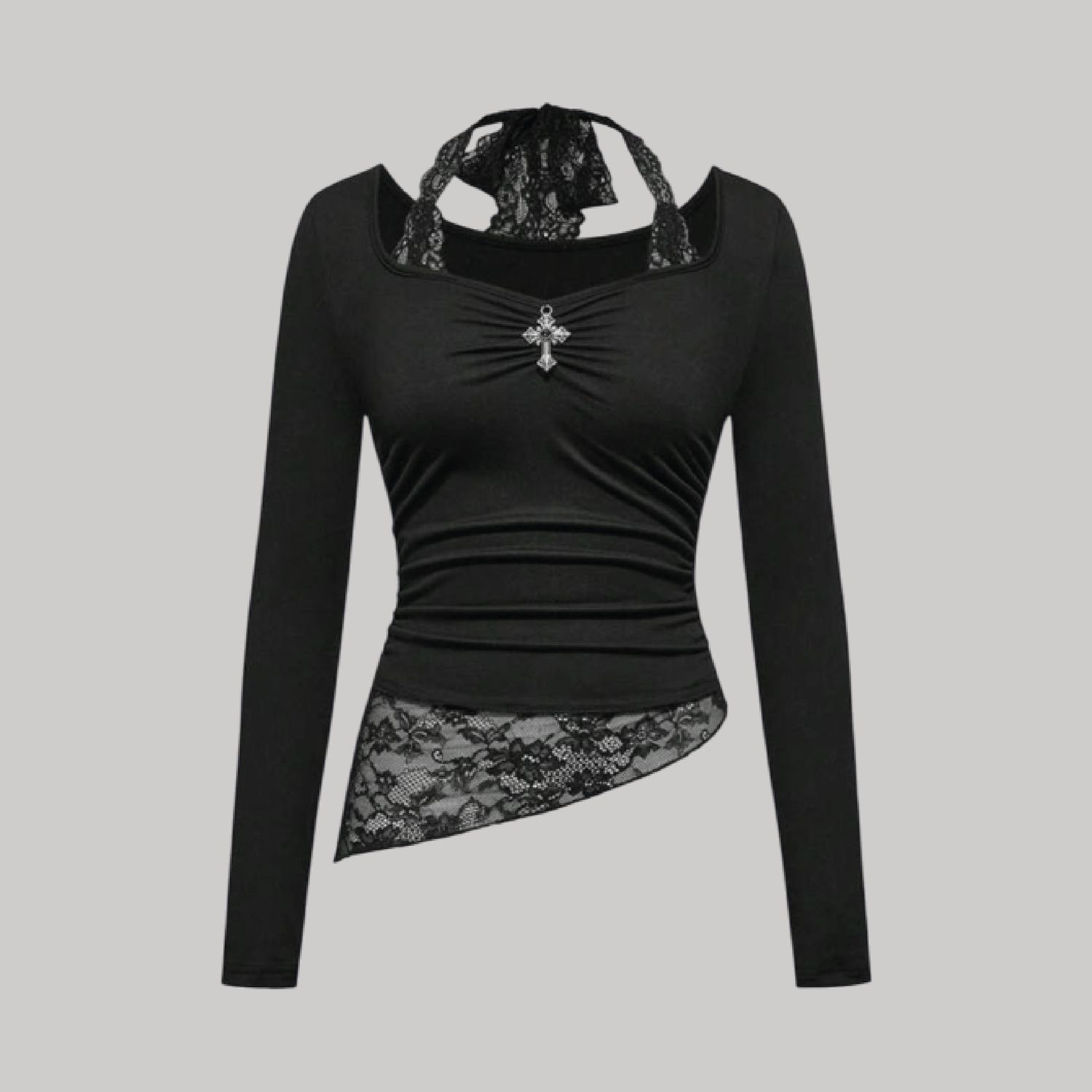 Blusa halter con encaje lateral + cruz