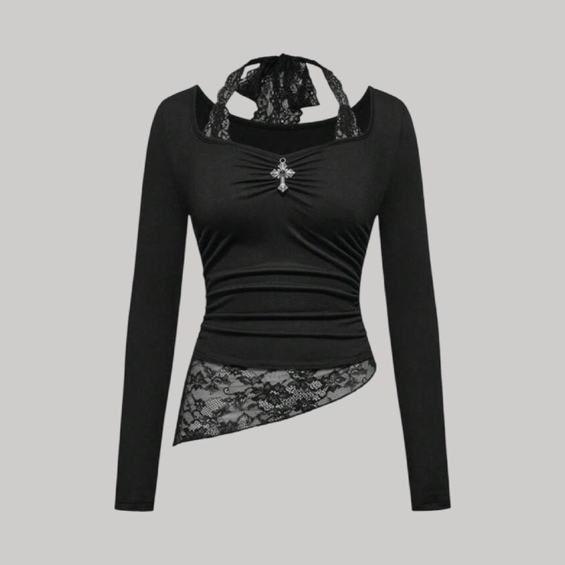 Blusa halter con encaje lateral + cruz