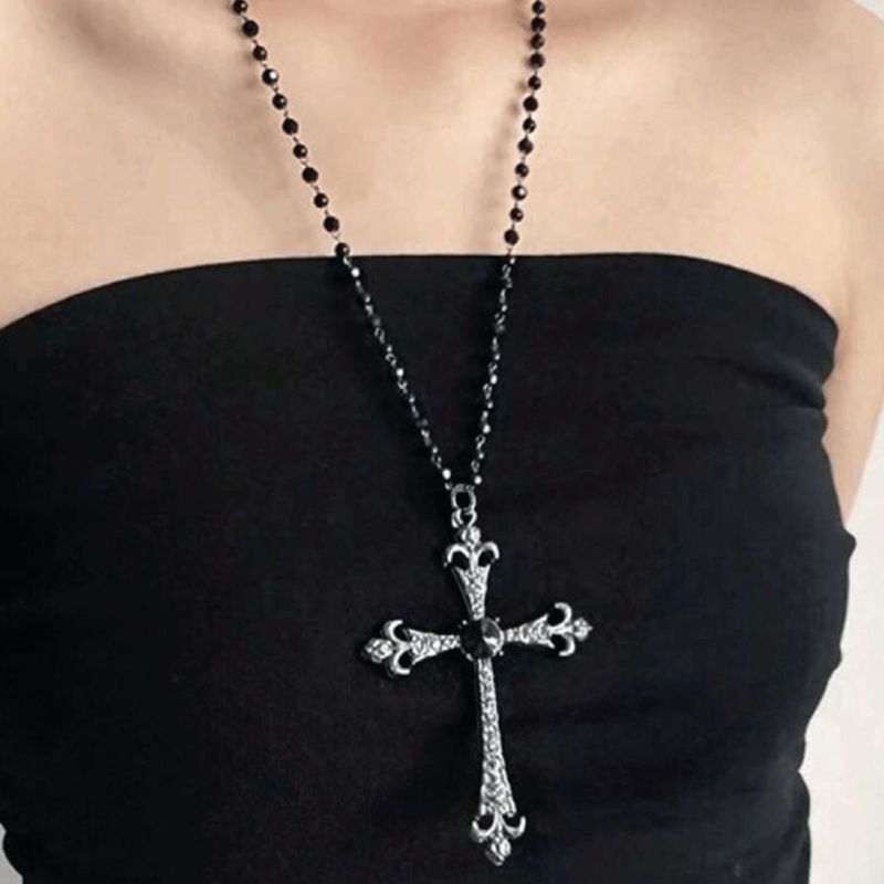 Collar aros negros + cruz XL