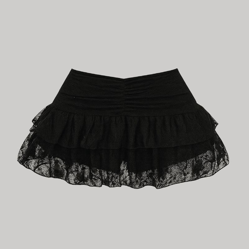 Falda encaje con vuelos + cintura fruncida