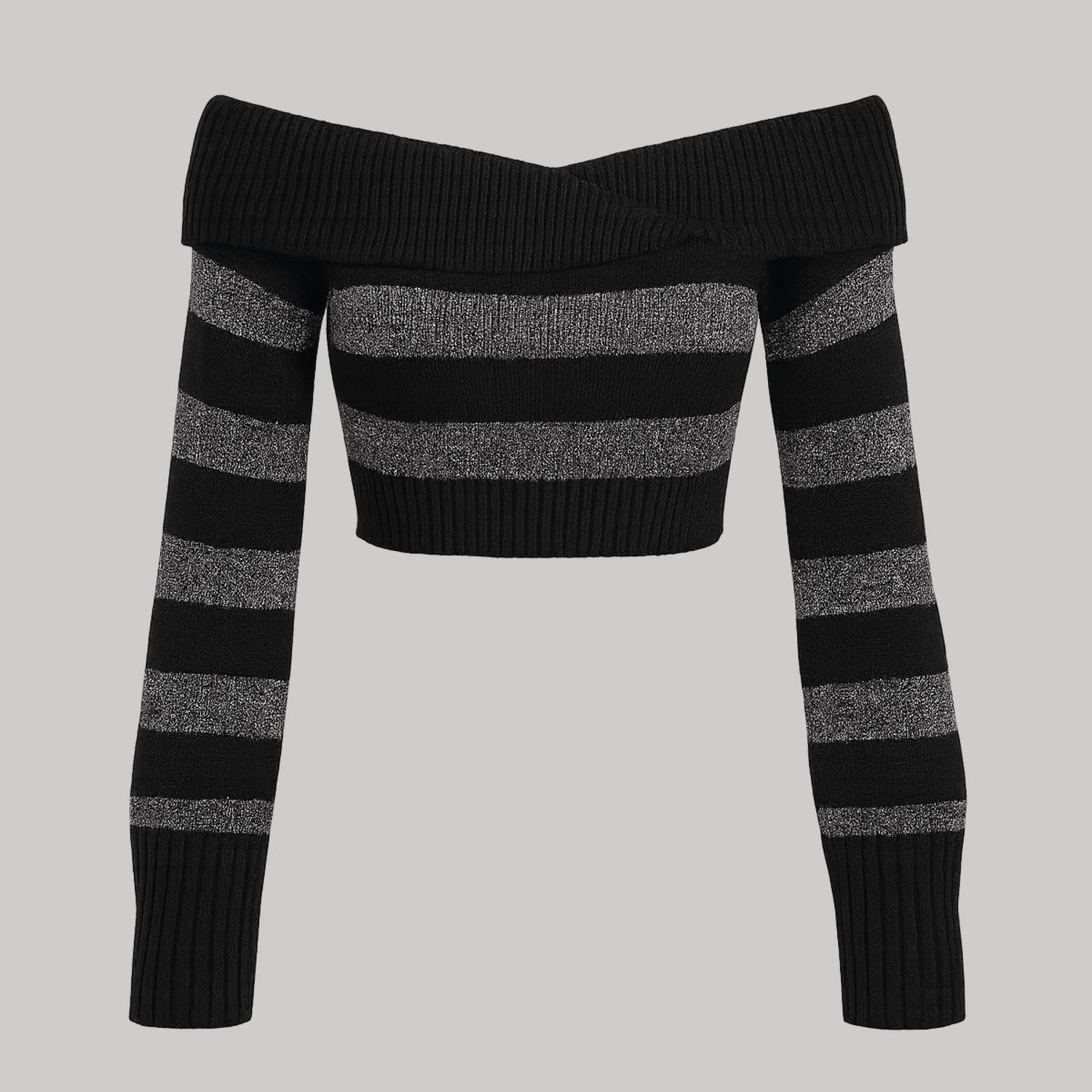 Suéter rayas gris/negro off-shoulder
