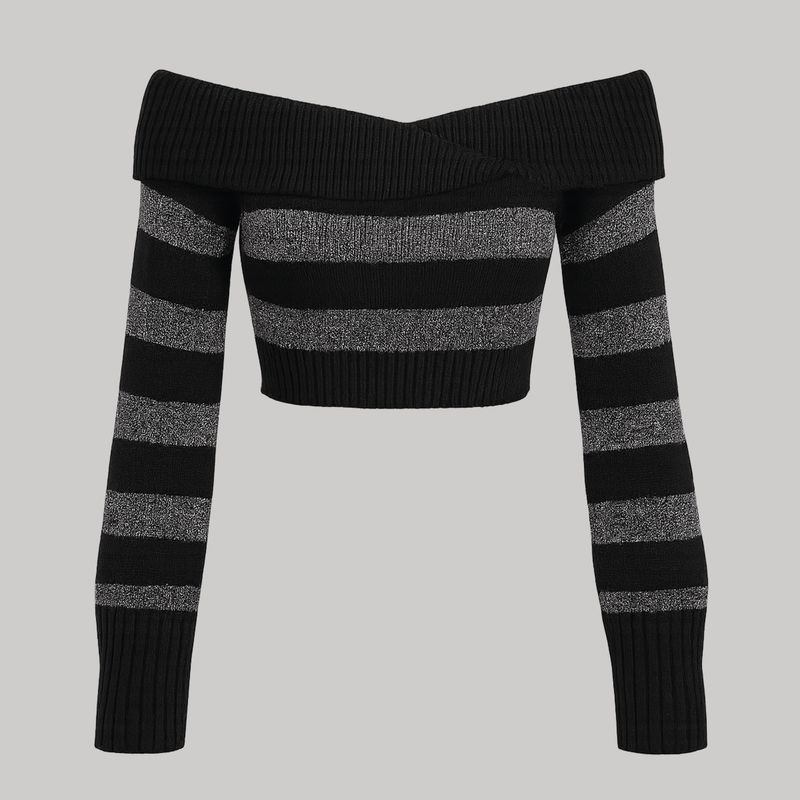 Suéter rayas gris/negro off-shoulder