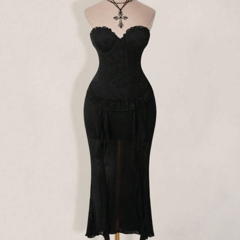 Vestido tubo corsé + paneles mesh