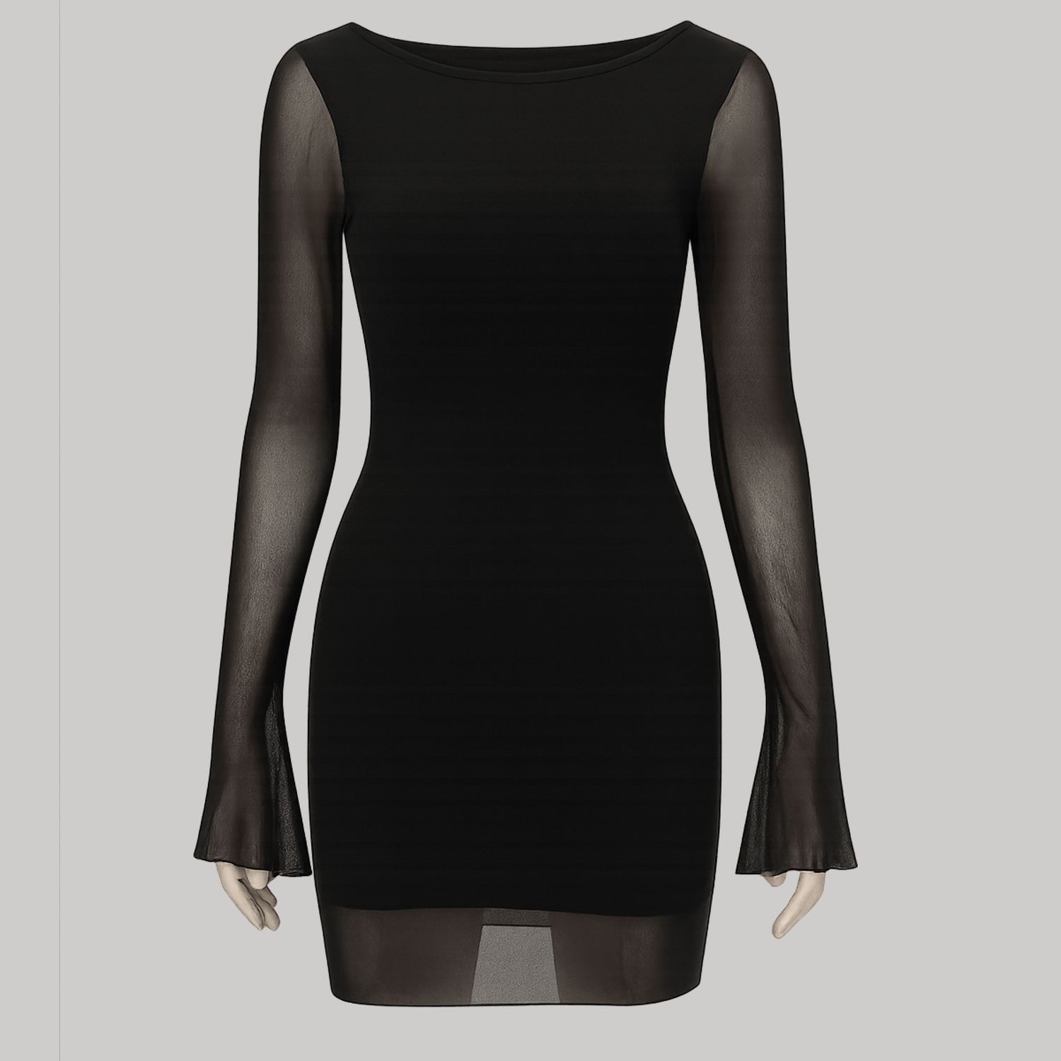 Vestido corto mangas campana + espalda abierta