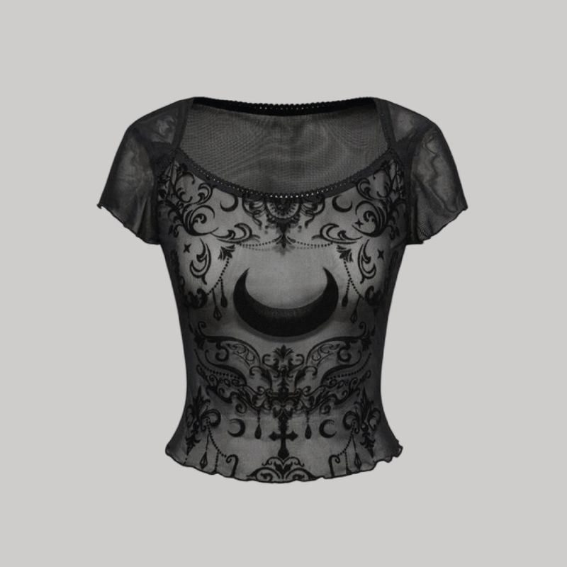 Top mesh luna – manga corta cuello U