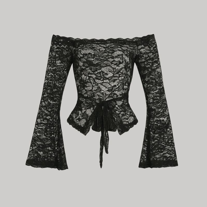 Blusa encaje floral + manga campana