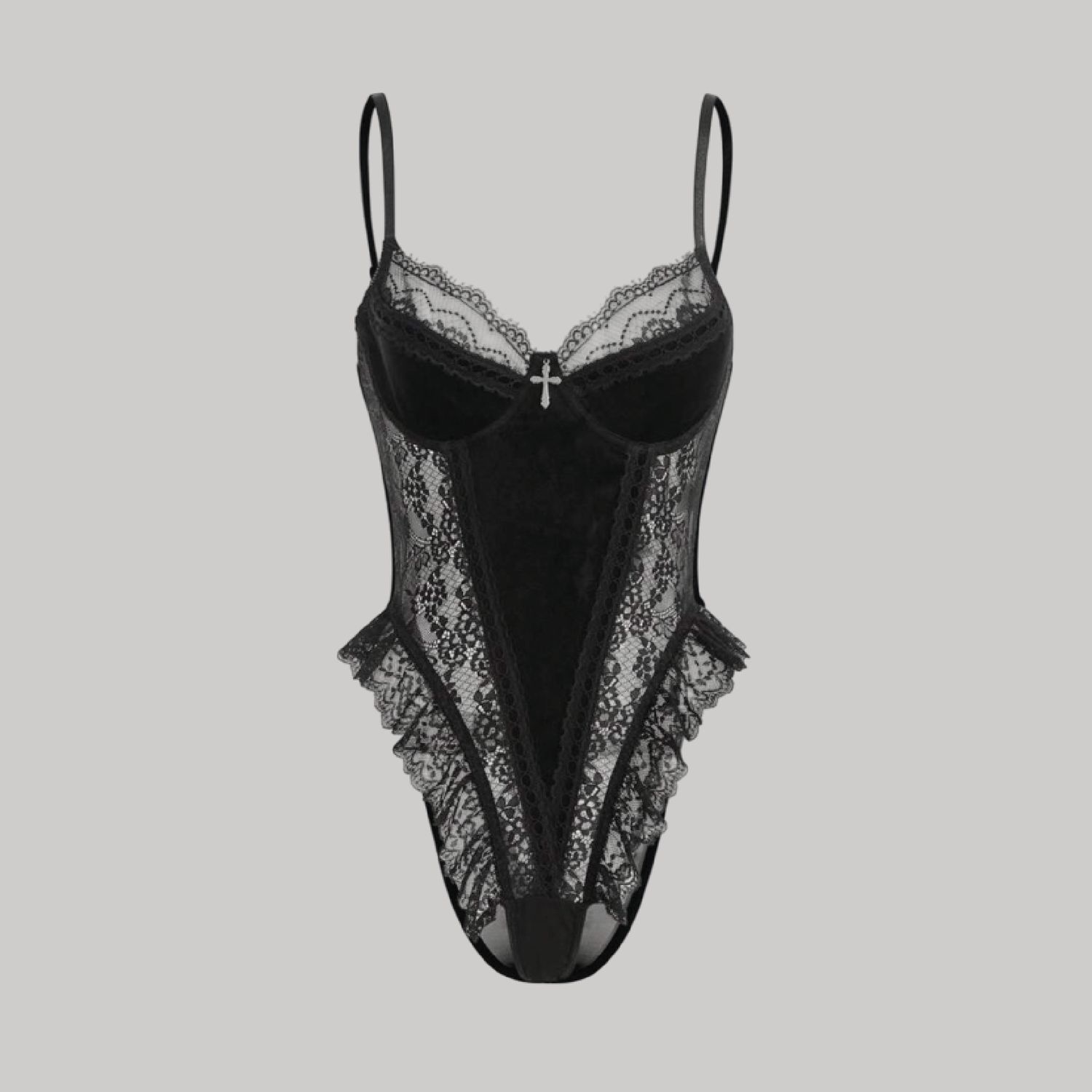 Body encaje + dije de cruz