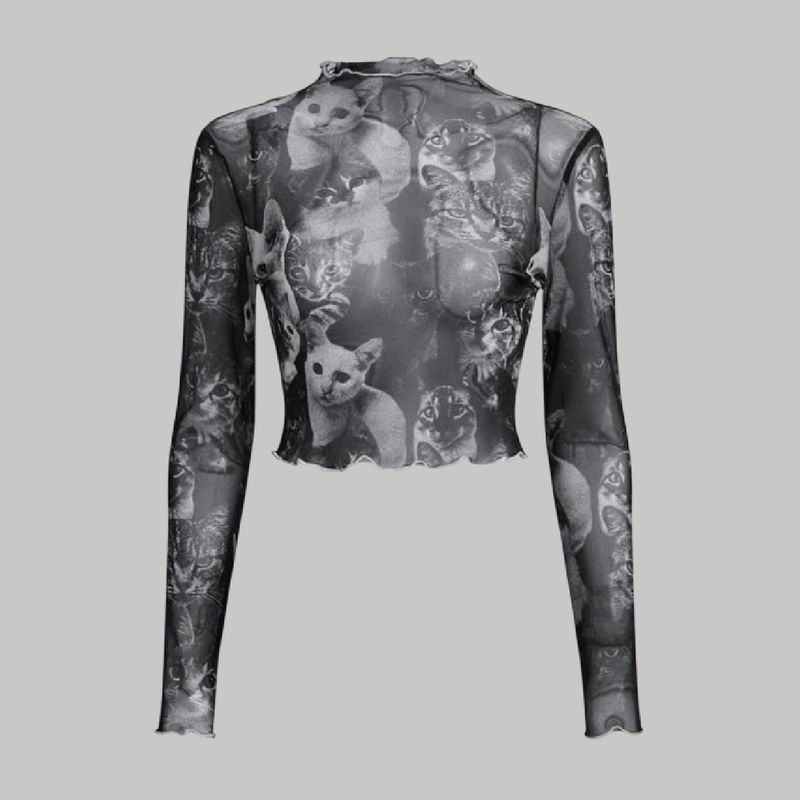 Blusa mesh gatos