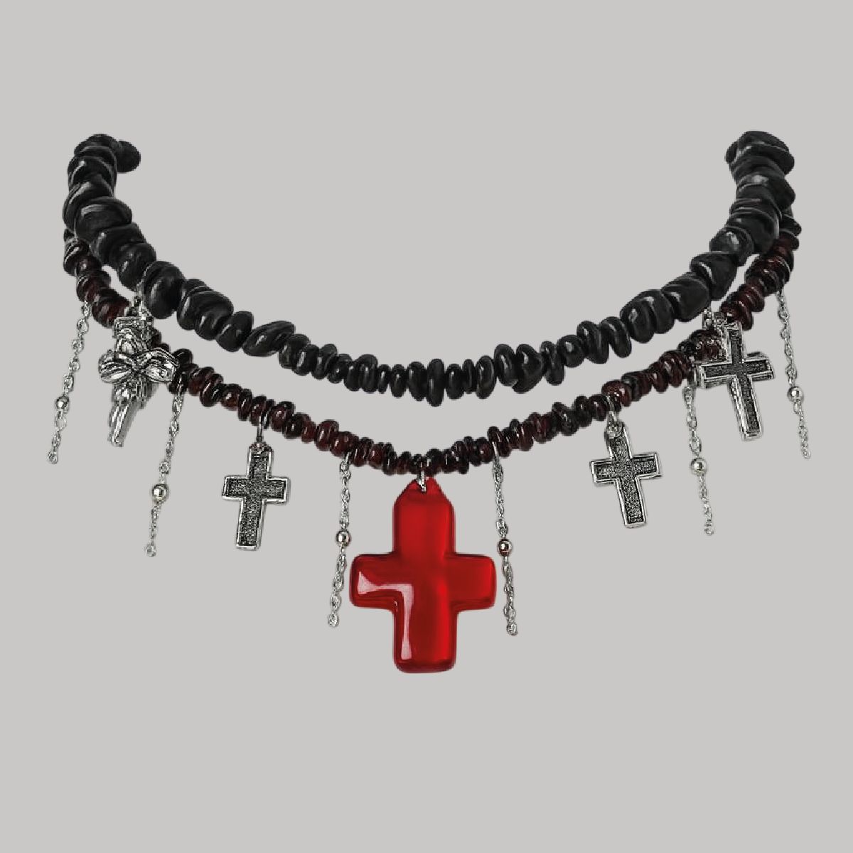 Collar piedras negras + cruces