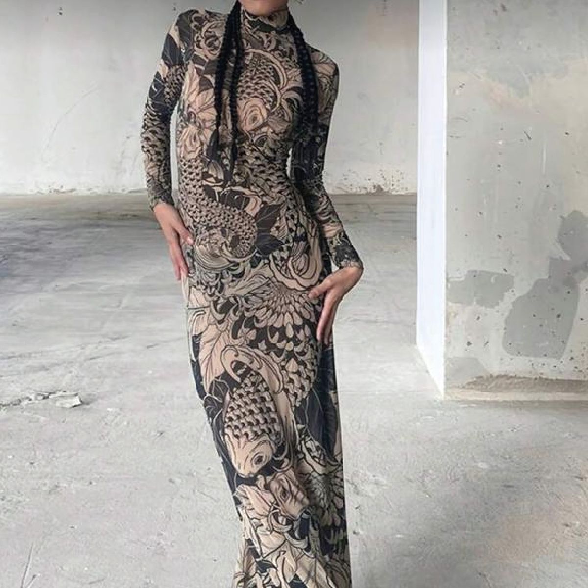 Vestido mesh dragón – manga larga