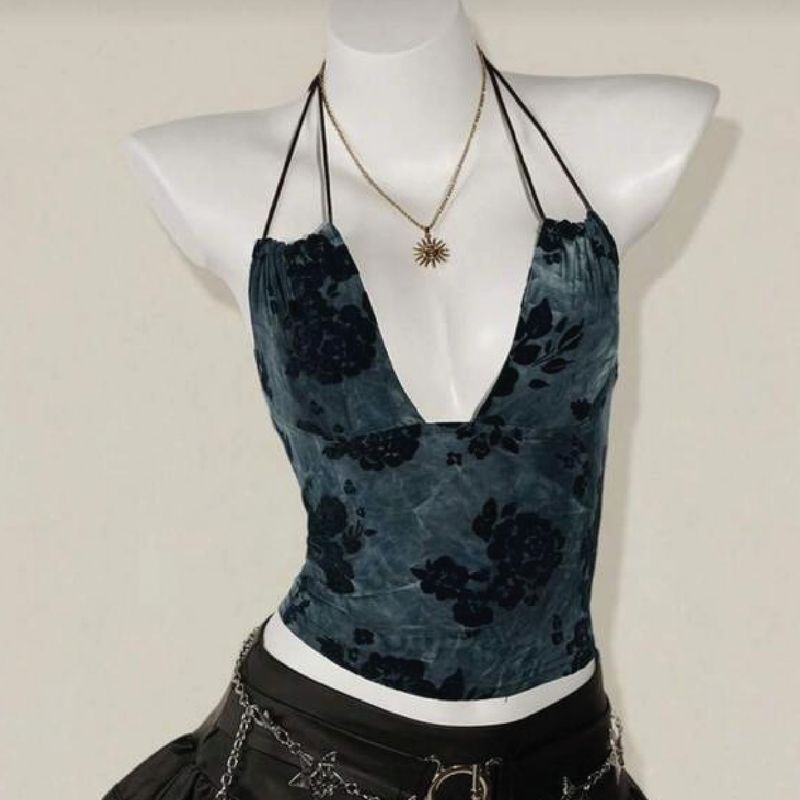 Top azul flores ajustable