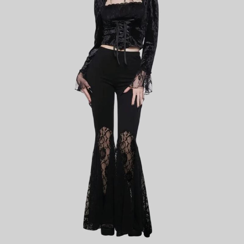 Pantalón estilo flared con encaje superior