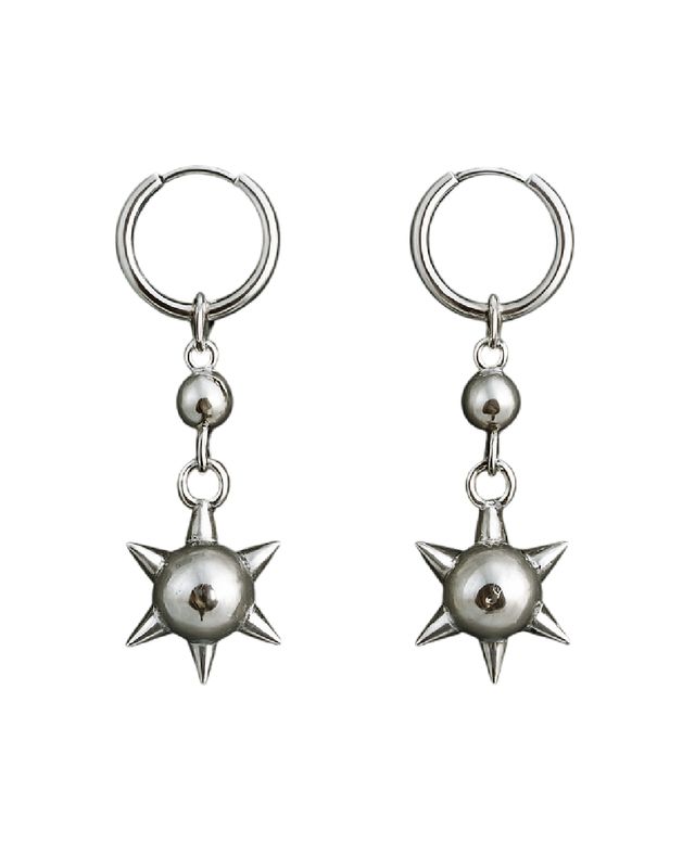 Aretes largos con bola de púas – estilo industrial