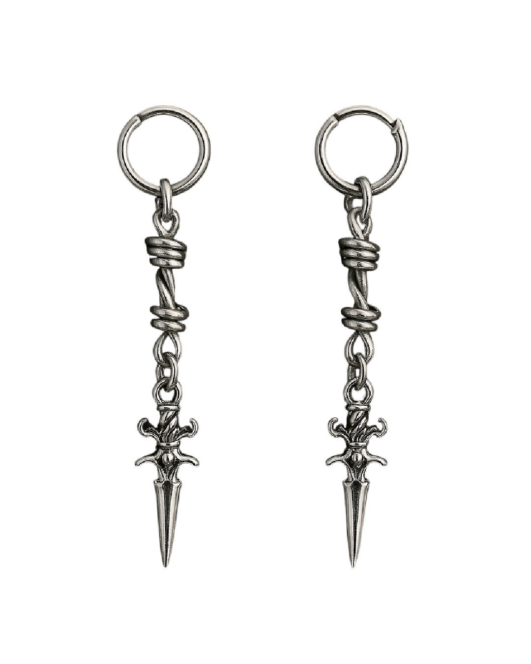Aretes largos con cadena de púas y cuchillo