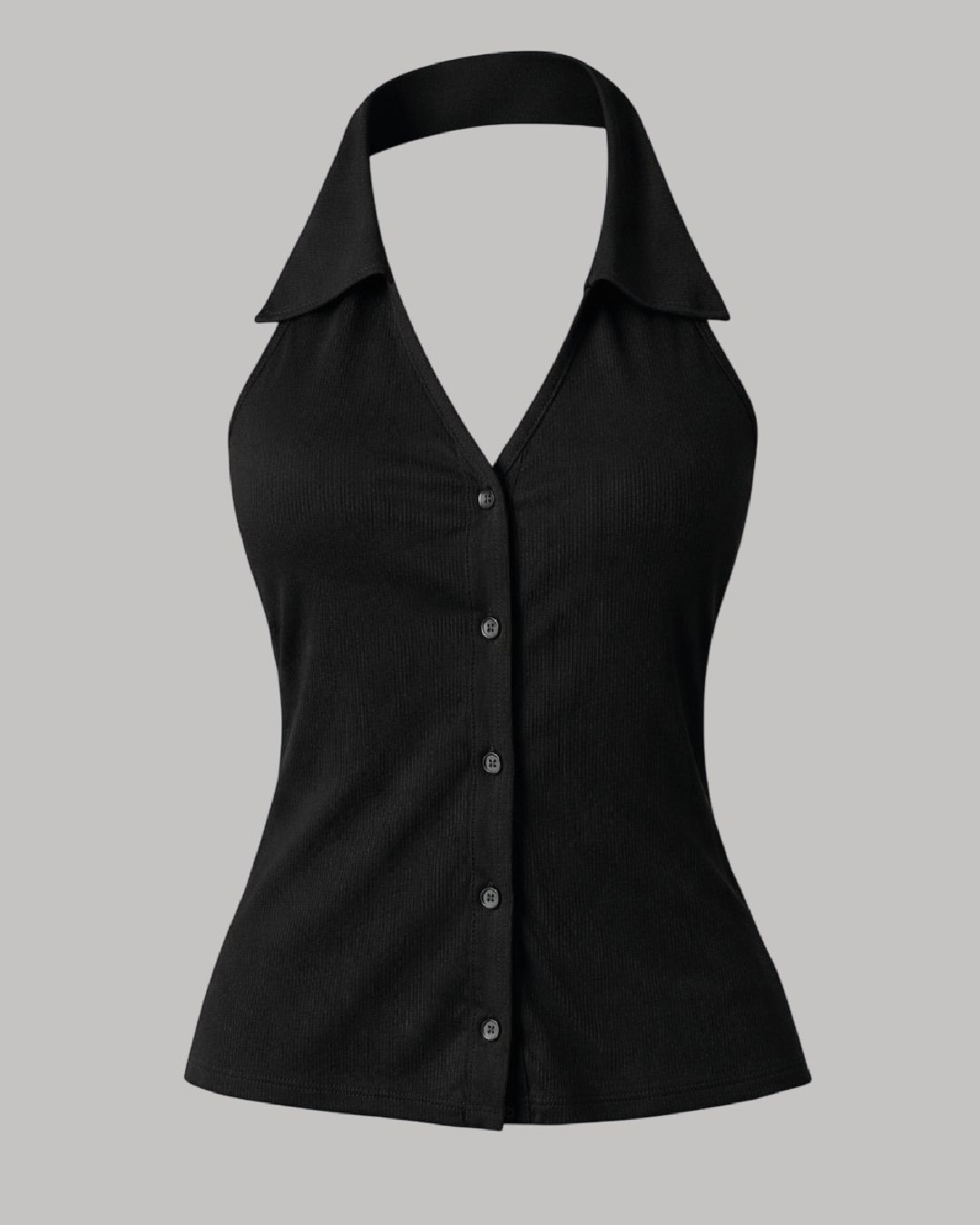 Blusa canalé con cuello y botones