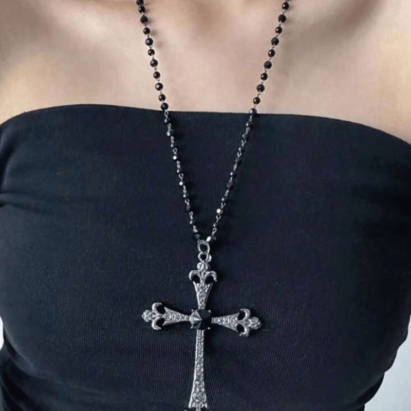 Collar aros negros + cruz XL