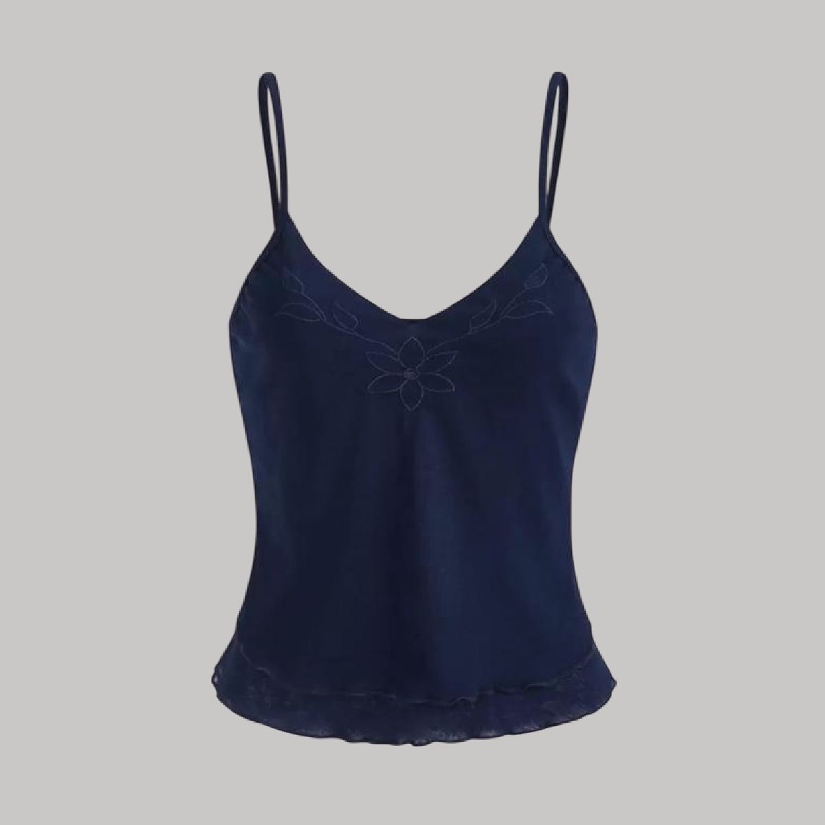 Top azul con bordado floral