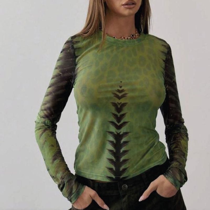 Blusa manga larga mesh verdosa