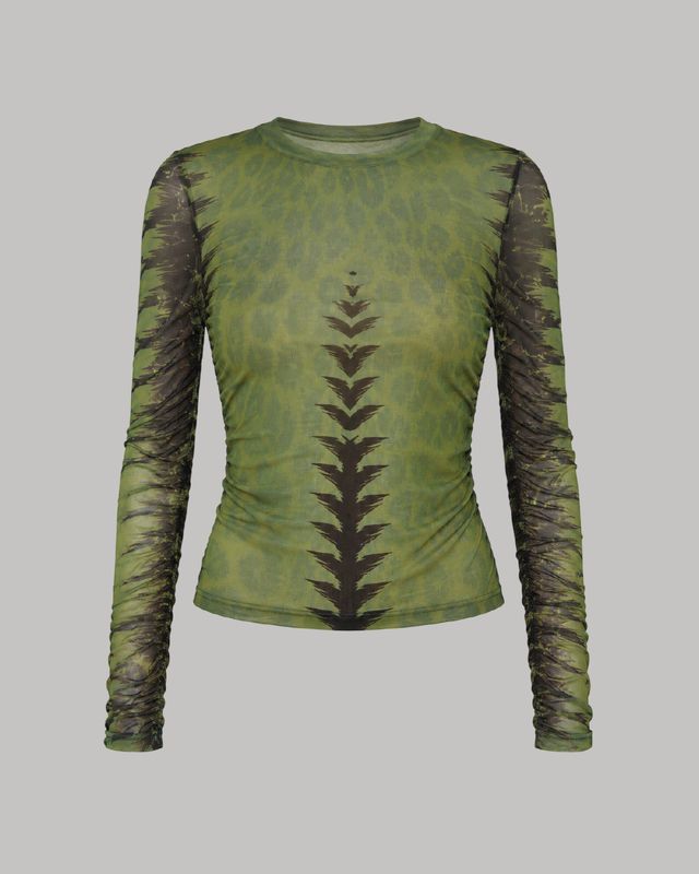 Blusa manga larga mesh verdosa