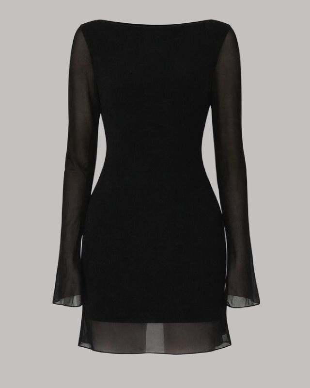 Vestido manga larga espalda abierta