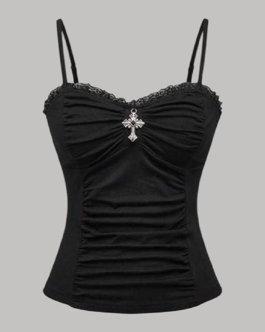 Top ajustado con cruz al frente