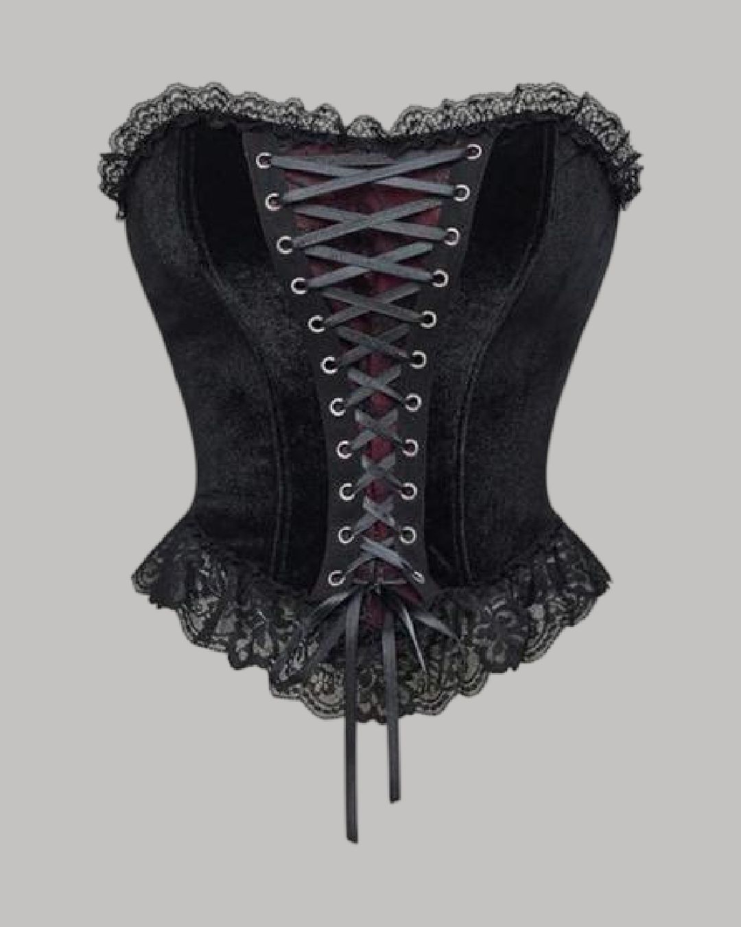 Corsé ajustable delante/atrás terciopelo negro/rojo
