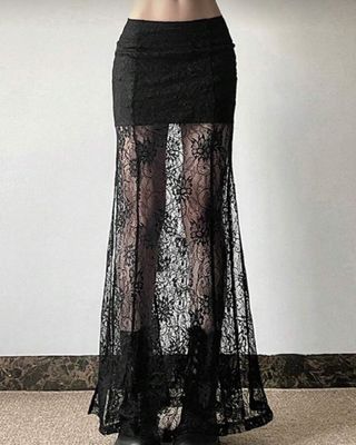 Falda encaje con forro, cintura alta